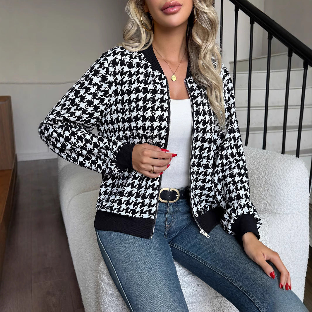 Bomber jacket femme à la mode avec motif pied-de-poule classique Chic und Stil