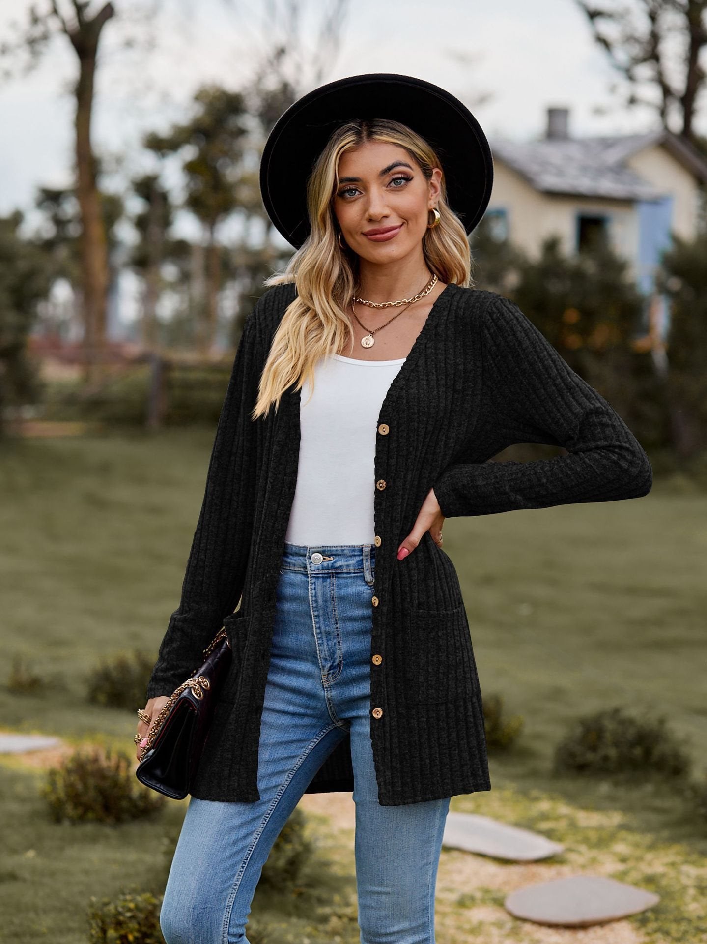 Dames décontracté cardigan en tricot avec détails en boutons et poches pratiques Chic und Stil