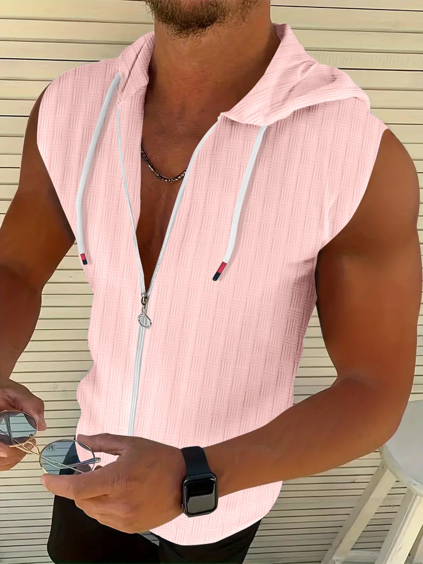 Hommes Complètement sans manches Zip-Up Hoodie Chic und Stil