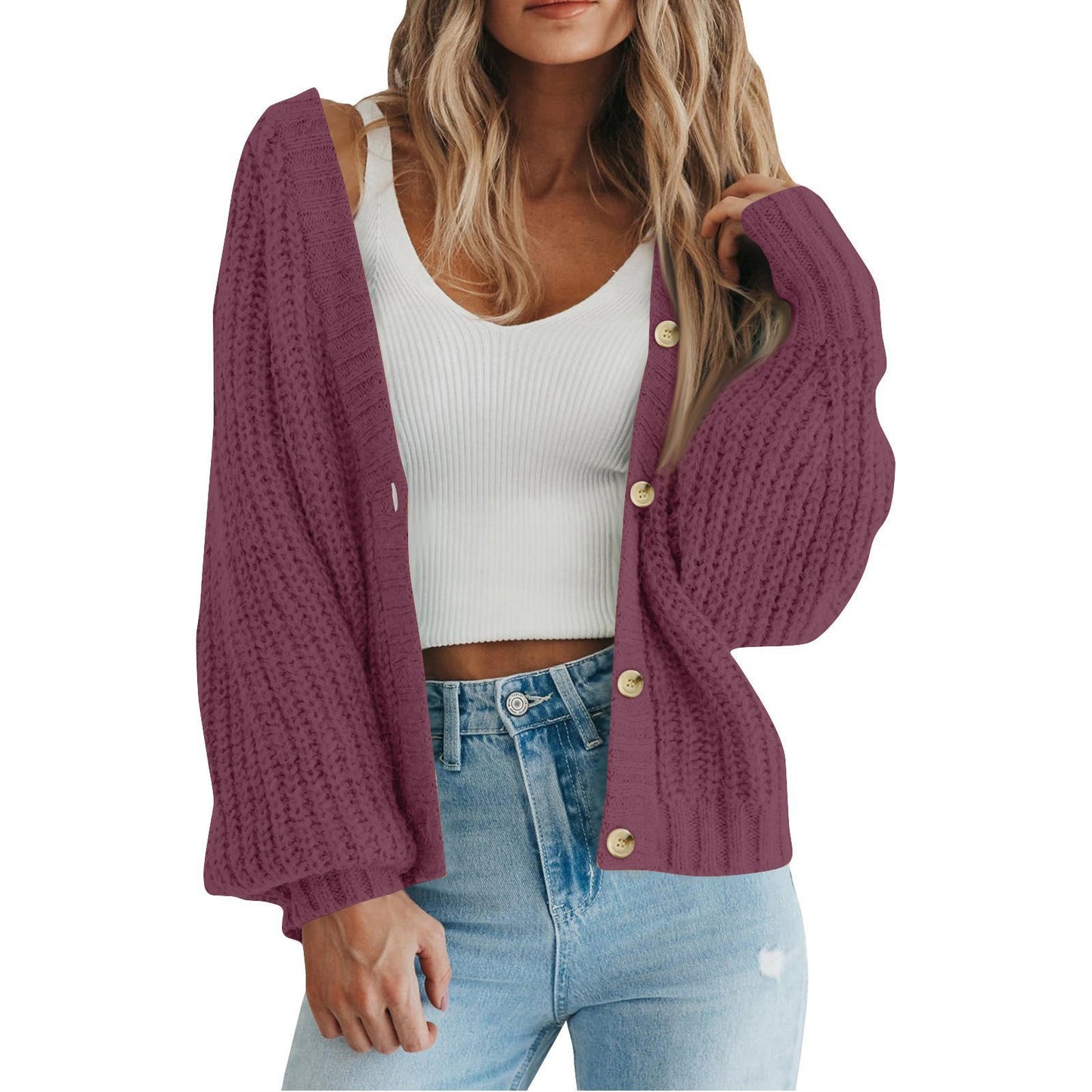Cardigan en maille épaisse pour femme avec détails en bouton et coupe ample Chic und Stil