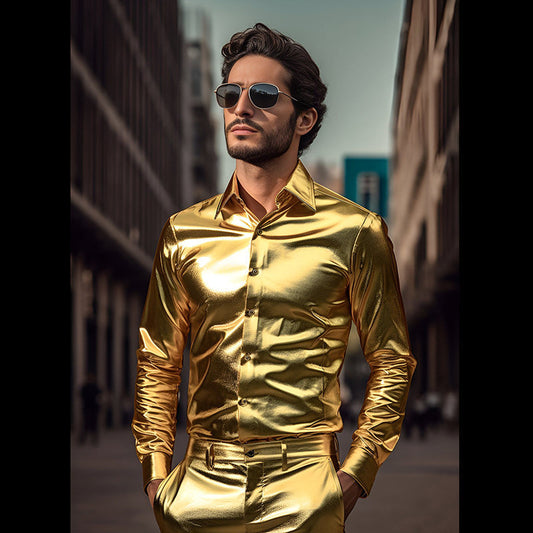 Chemise à manches longues brillante pour hommes avec coupe stylée Chic und Stil