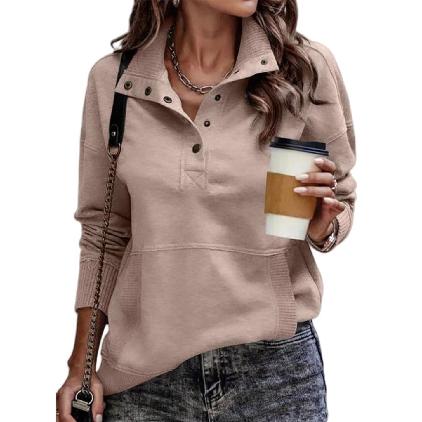 Pull sportif pour femmes de style vintage avec col montant et boutons pression Chic und Stil