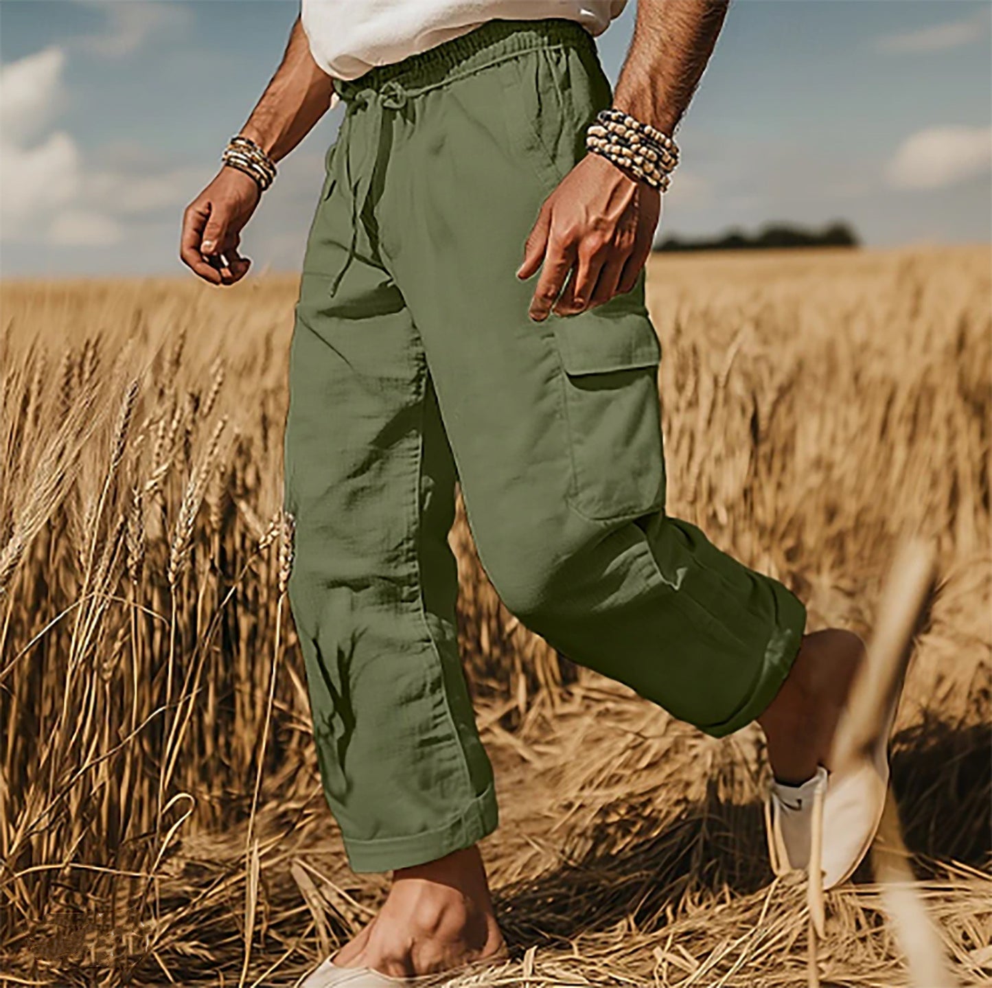 Pantalon cargo pour hommes avec poches polyvalentes et taille élastique Chic und Stil