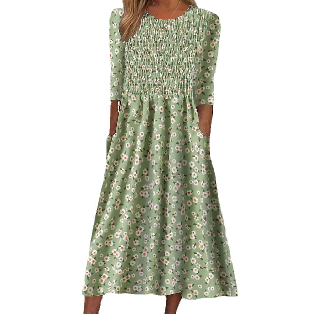Robe Midi Florale Smockée Chic und Stil pour Femmes