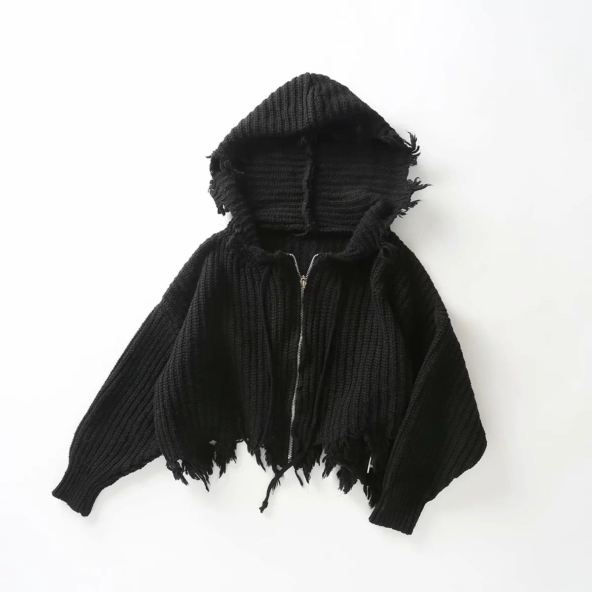 Dame pull à capuche ample avec capuche surdimensionnée et franges Chic und Stil