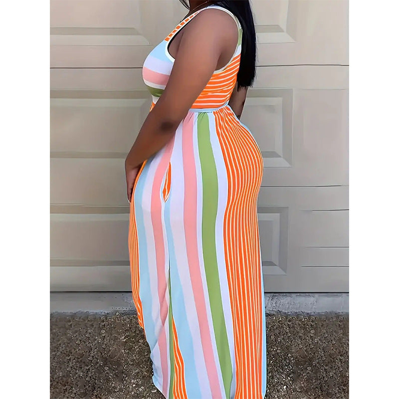 Robe maxi pour dames avec un design à rayures colorées et une coupe cintrée Chic und Stil