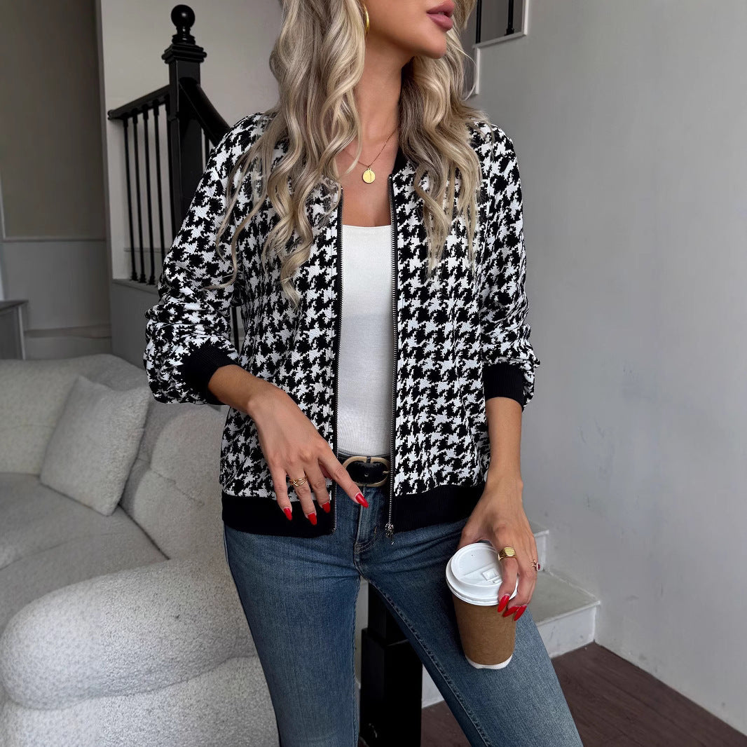 Bomber jacket femme à la mode avec motif pied-de-poule classique Chic und Stil