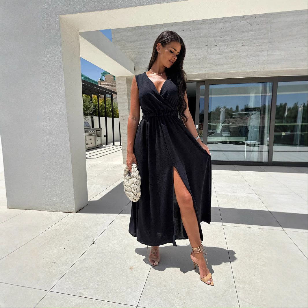 Robe maxi pour femmes avec fente haute et décolleté en V Chic und Stil