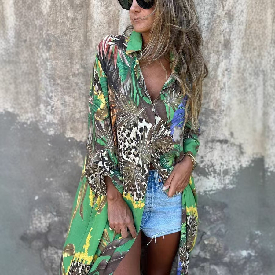 Blouse à manches longues pour femmes avec motif animal et coupe décontractée Chic und Stil