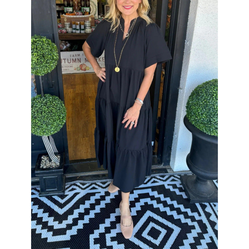 Robe maxi à manches longues pour femme avec décolleté en V et détail volant Chic und Stil