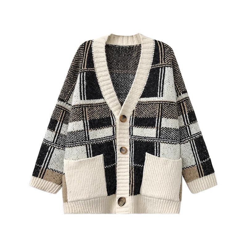 Ladies Oversized Pullover with Checkered Pattern Chic und Stil