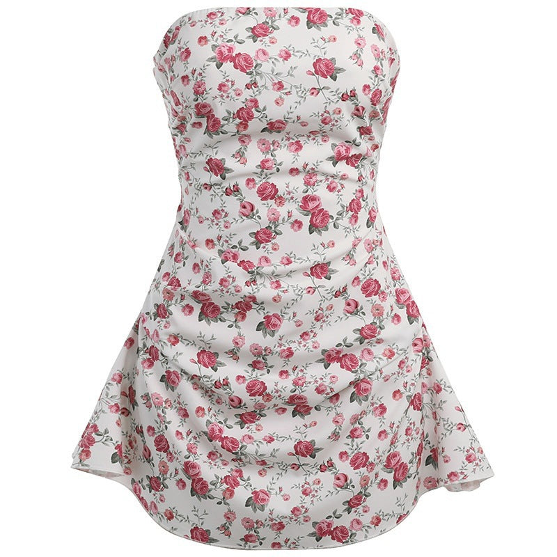 Robe mini à fleurs ajustée et évasée sans bretelles Chic und Stil
