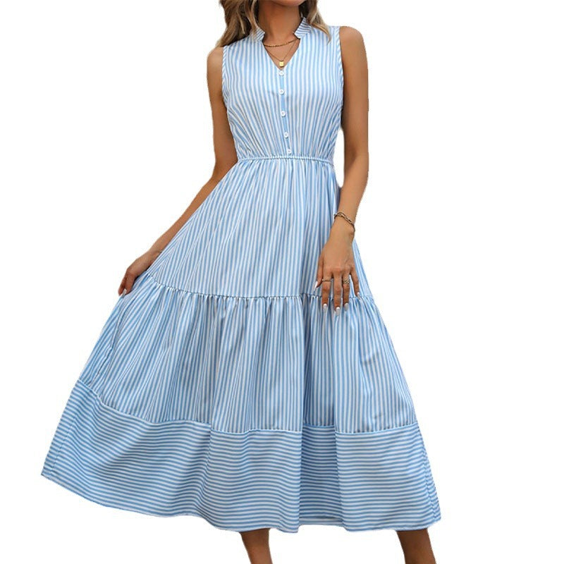 Robe maxi à rayures pour dames avec design de bouton Chic und Stil