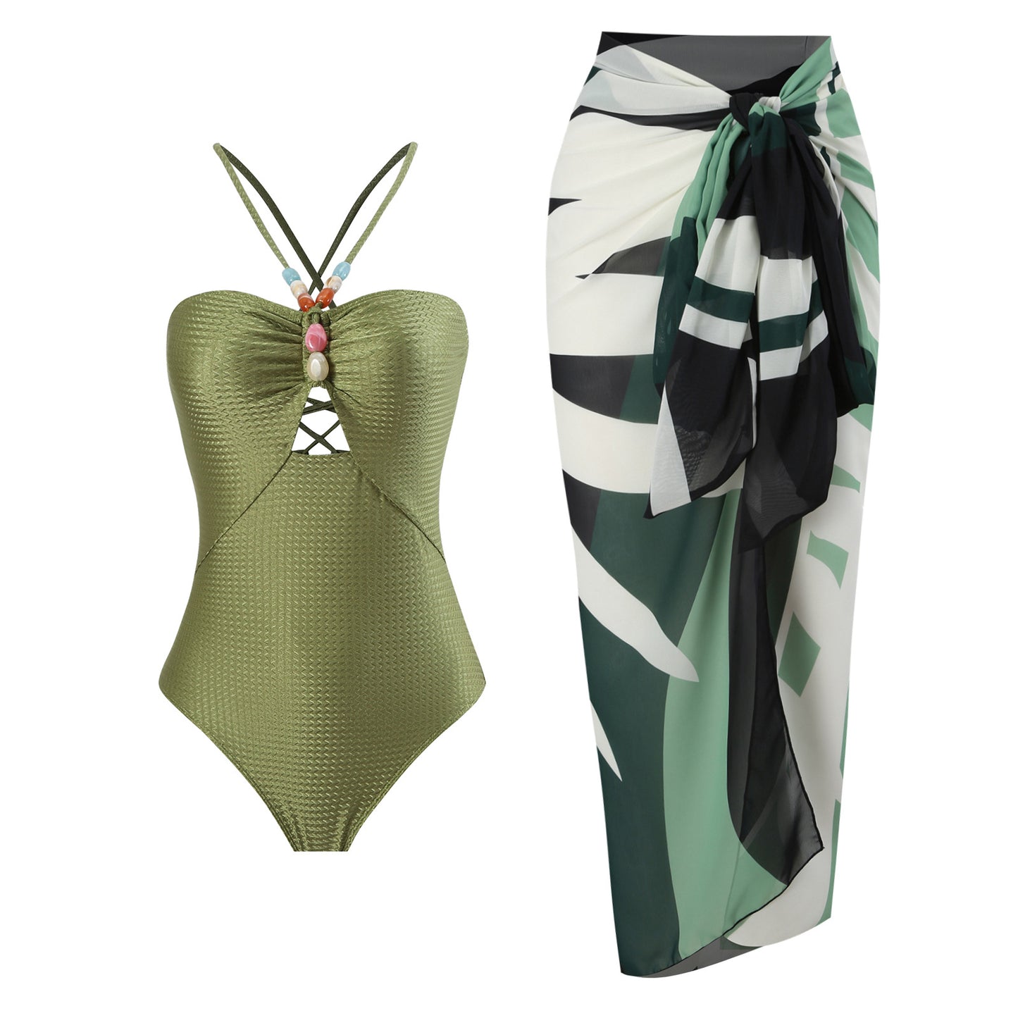 Maillot de bain une pièce pour femmes avec des accents en perles décoratives et une élégante jupe maxi Chic und Stil