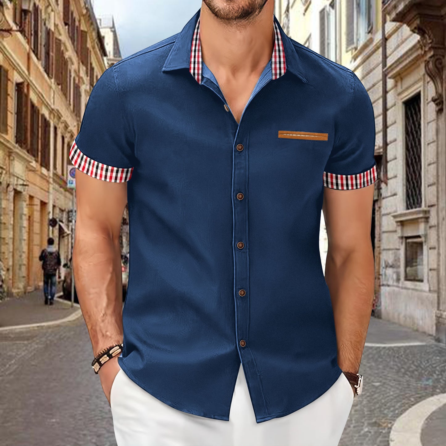Chemise de loisirs à manches courtes pour hommes avec détails contrastés Chic und Stil