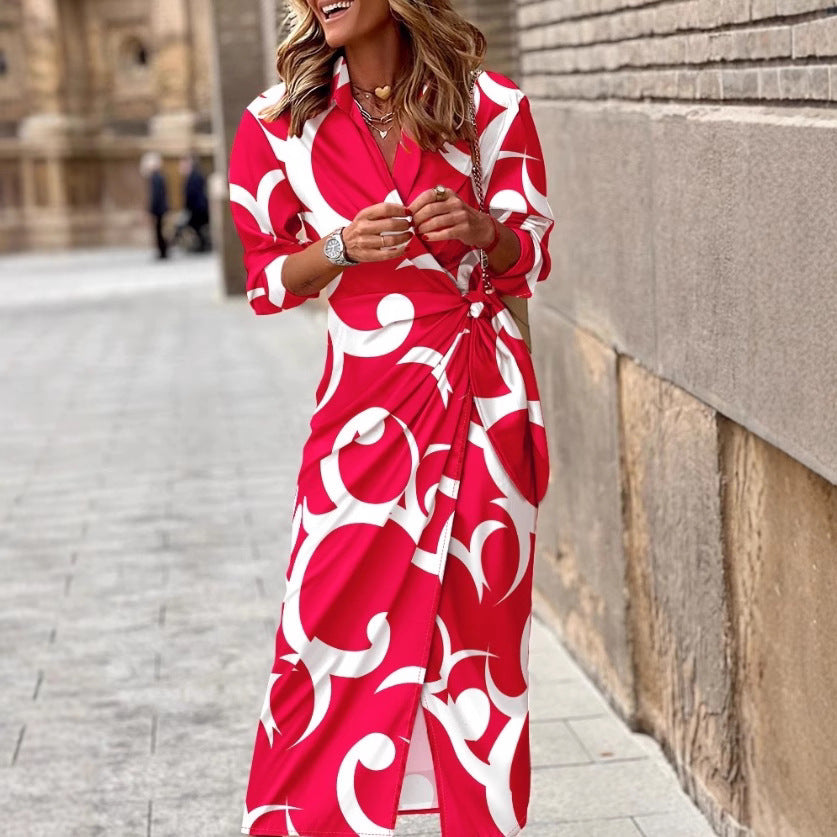 Robe midi imprimée élégante pour femmes avec détail de nœud Chic und Stil