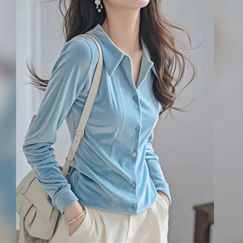 Chemise Boutonnée en Velours Luxe pour Femmes Chic und Stil