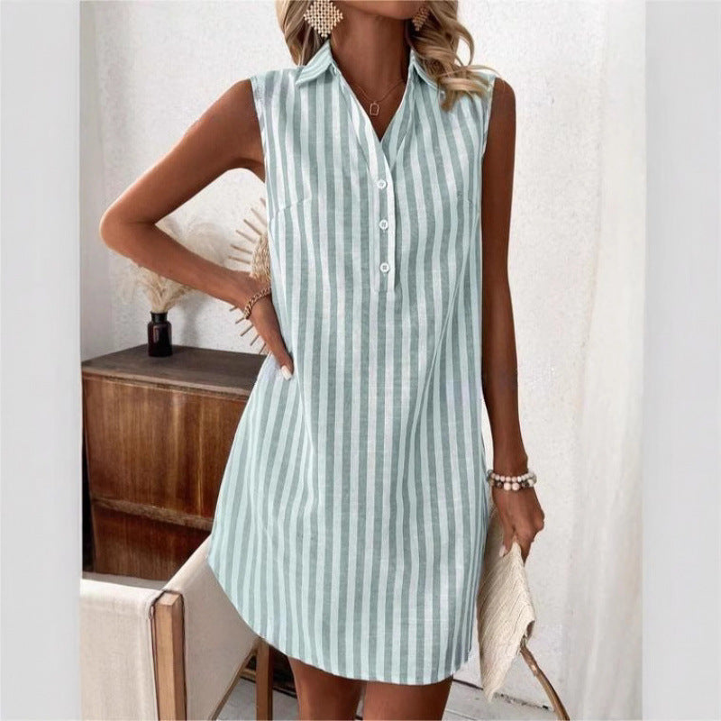 Robe chemise décontractée pour femmes avec détails de boutons et motif rayé Chic und Stil