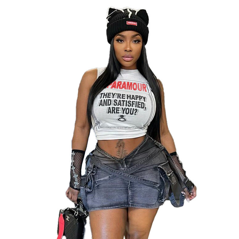 Dames imprimé graphique top court sans manches Chic und Stil 1751515815