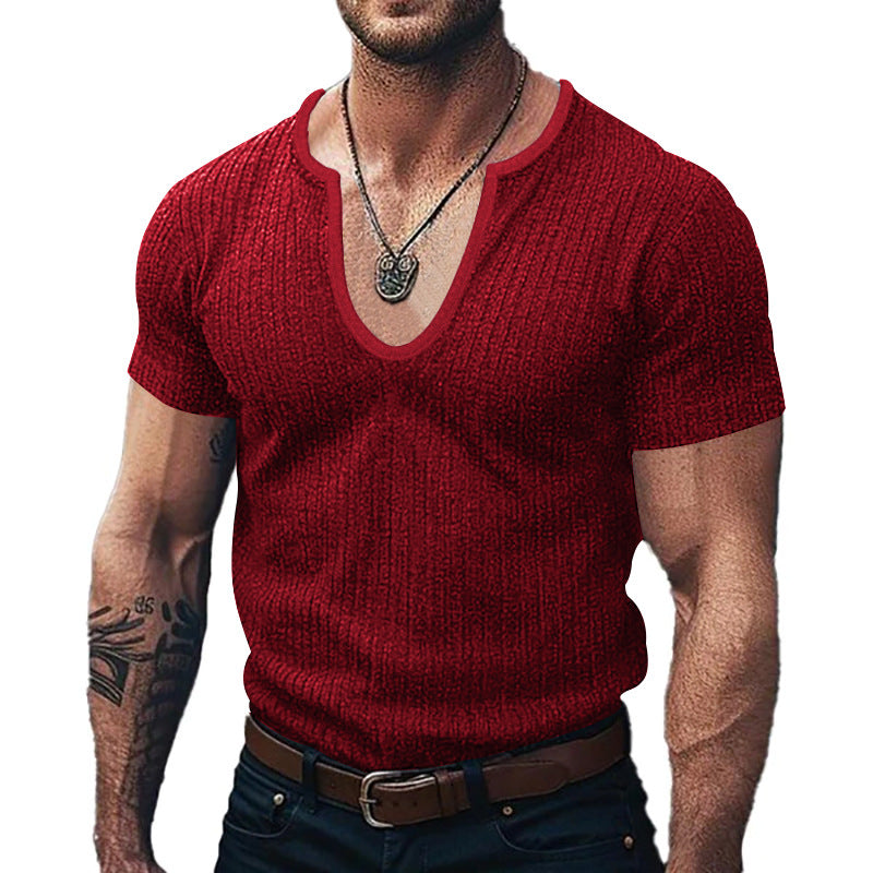 T-shirt pour hommes à col en V côtelé Chic und Stil