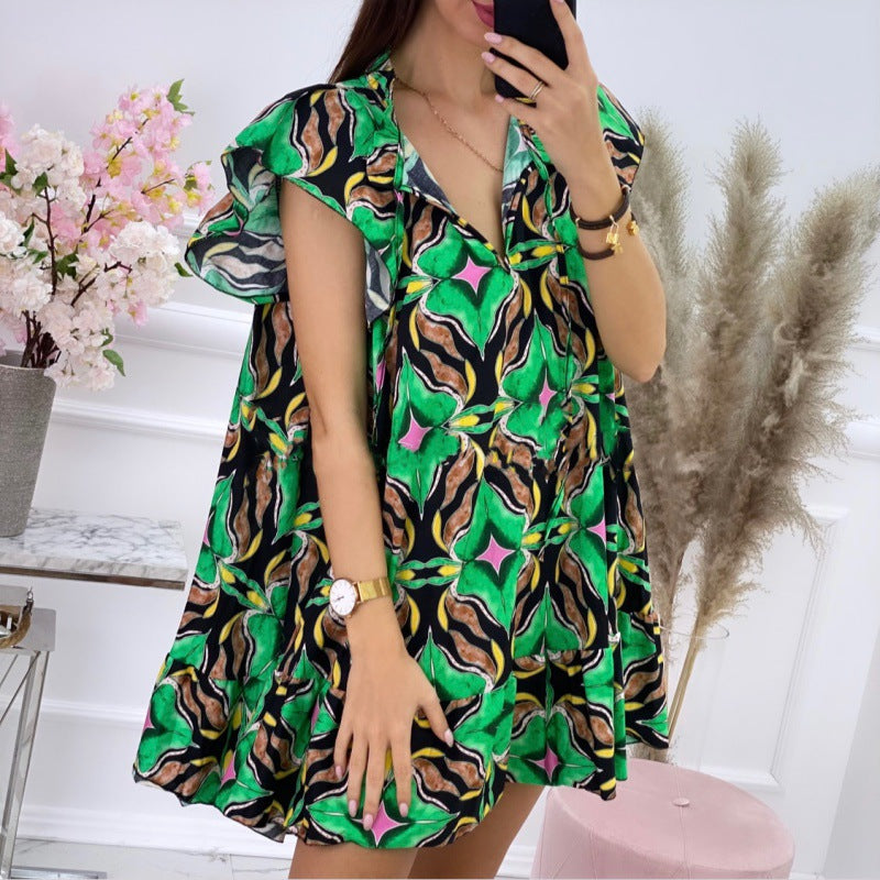 Robe mini à ligne A fluide pour femmes avec manches à volants Chic und Stil
