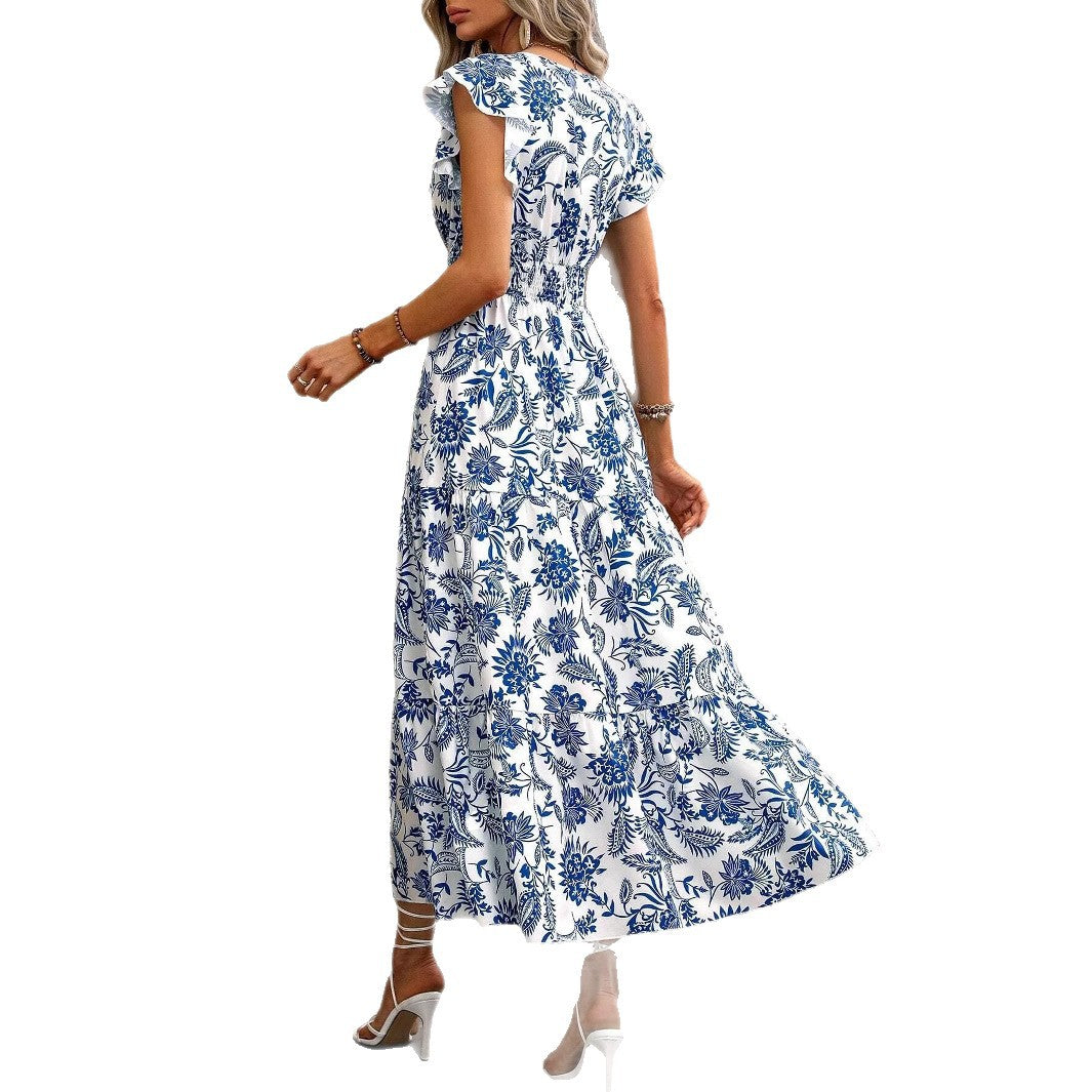 Robe maxi à fente haute imprimé floral Chic und Stil pour femmes