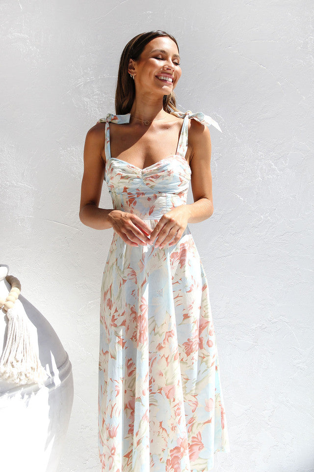 Robe midi à liens floraux Chic und Stil pour femmes