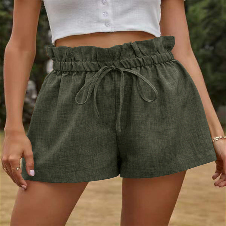 Shorts en lin pour femmes décontractées avec taille élastique et cordon de serrage Chic und Stil