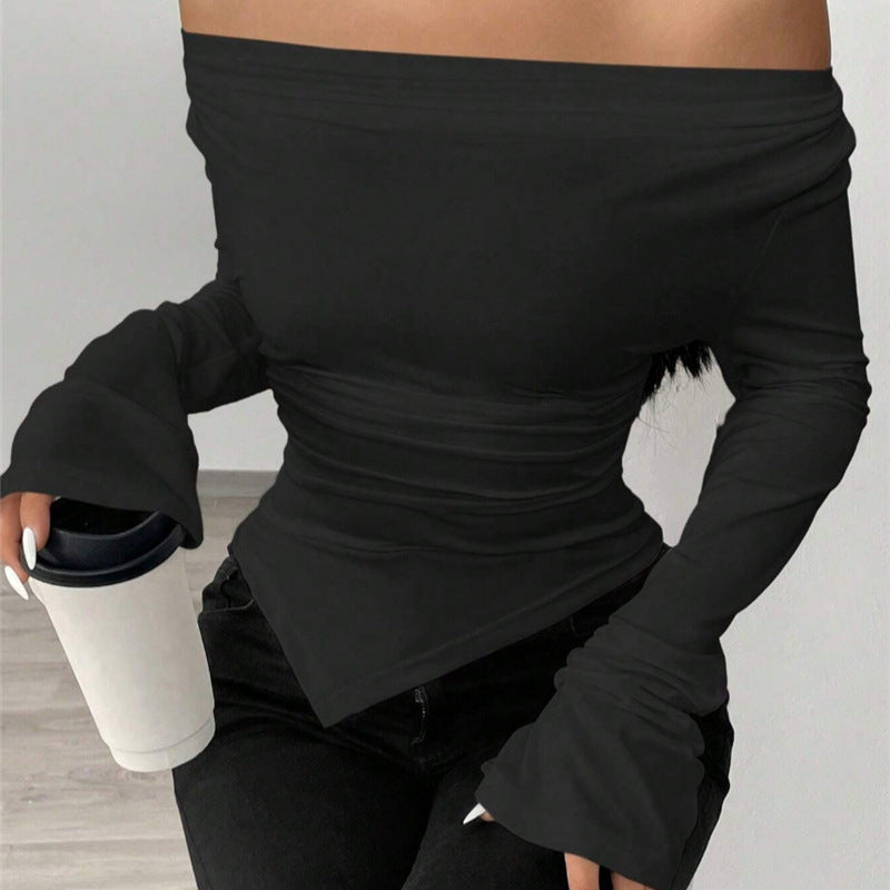 Chemise à manches longues pour femmes avec un décolleté en V flatteur et un drapé unique Chic und Stil