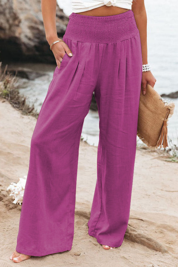 Pantalon d'été pour femmes, coupe large, avec taille élastique et détails de resserrement Chic und Stil