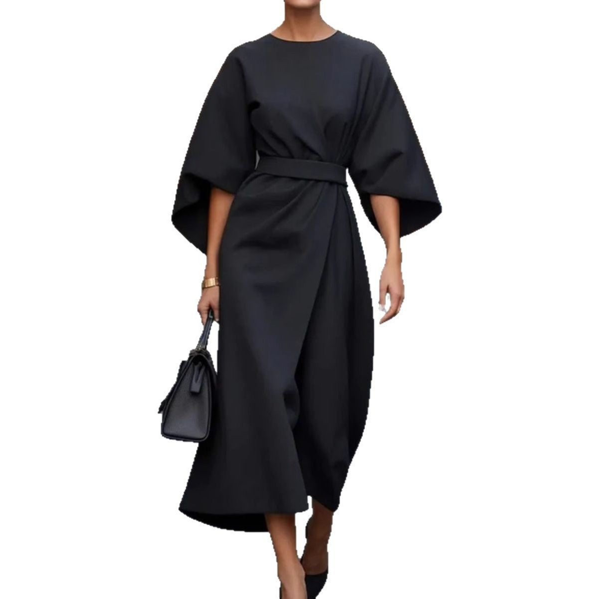Robe maxi femme avec des manches volumineuses et une ceinture élégante Chic und Stil