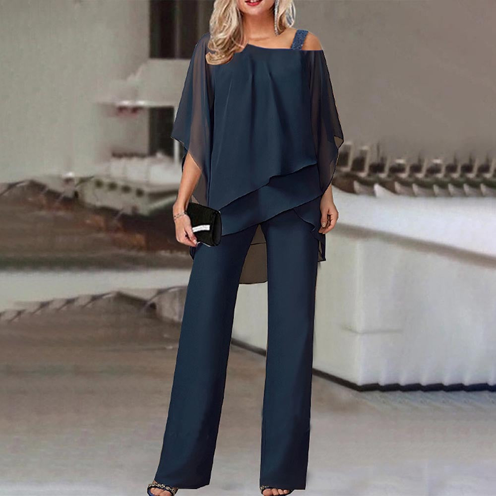 Costume pantalon superposé en chiffon à plusieurs niveaux pour femmes Chic und Stil