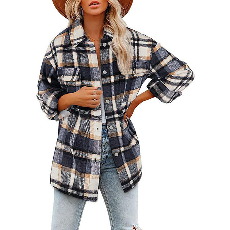 Grande taille - veste en coton à carreaux pour femmes au design décontracté Chic und Stil
