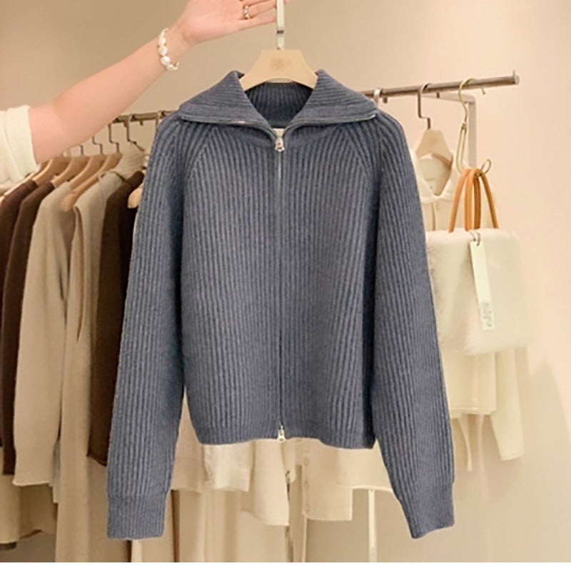 Veste en tricot côtelé zippée pour femmes Chic und Stil