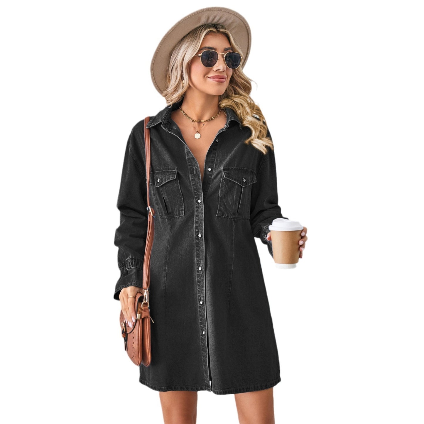 Chic and stylish women's denim shirt dress