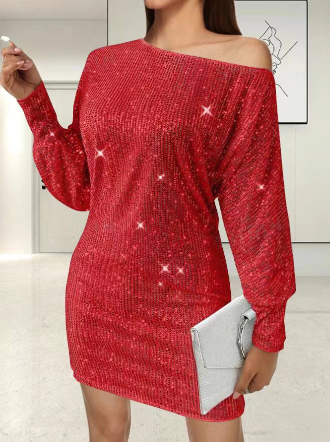 Robe mini glamour pour femmes avec design de manches asymétriques et effets scintillants Chic und Stil