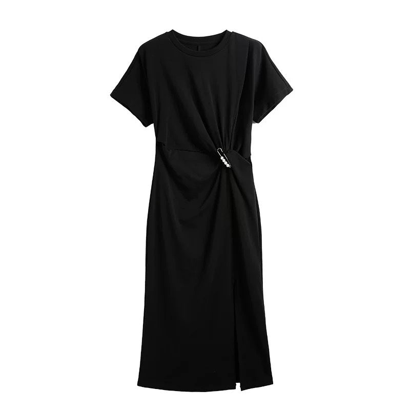 Robe Midi Élégante pour Femme avec Fente Latérale et Détail en Nœud Chic und Stil