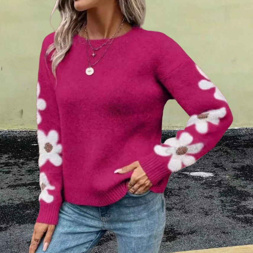 Pull en tricot pour femmes avec motif floral et col rond Chic und Stil