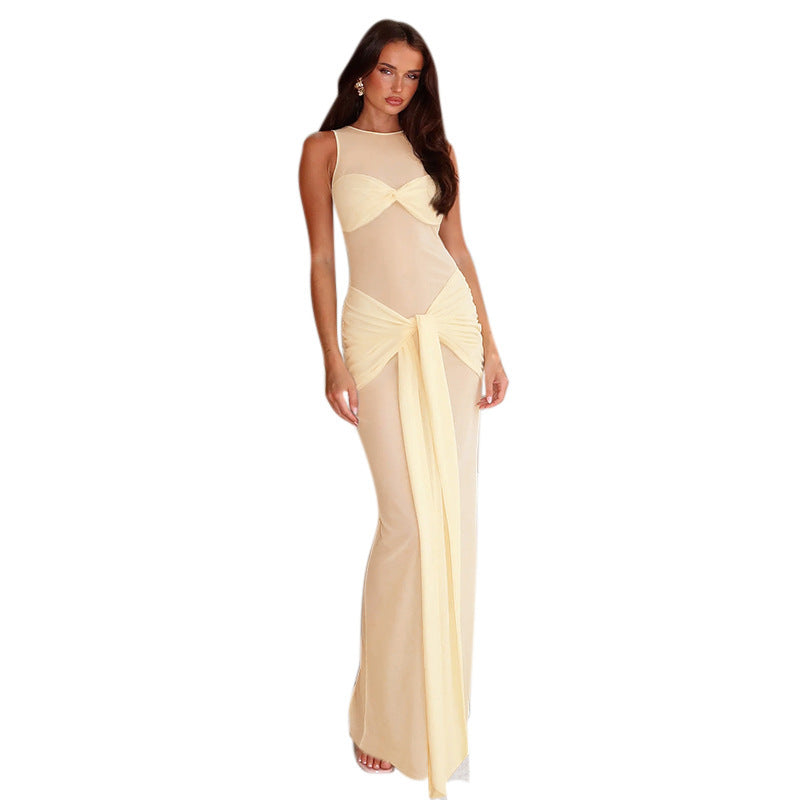 Robe maxi en mesh transparent pour femme avec détail avant torsadé Chic und Stil