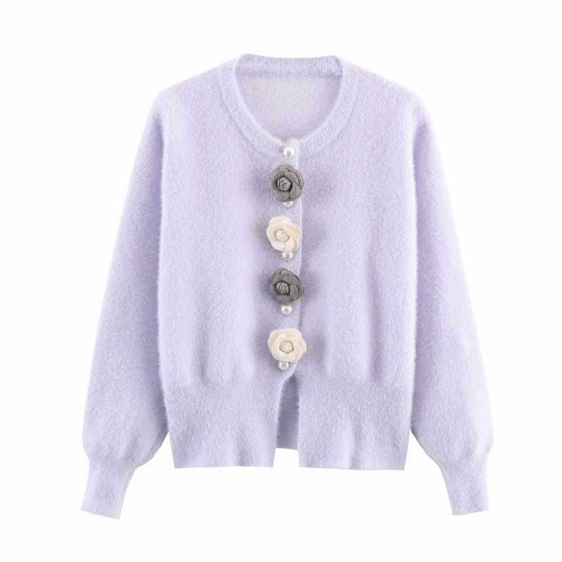 Dames gilet douillet en tricot avec détails de boutons floraux Chic und Stil