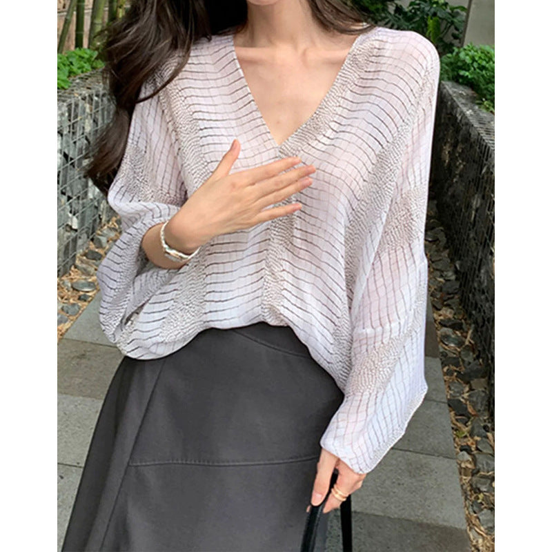 Blouse Femme à Motif Géométrique Col V Chic und Stil
