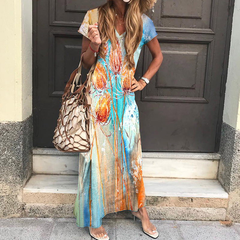 Robe maxi florale pour femmes avec design à décolleté en V Chic und Stil
