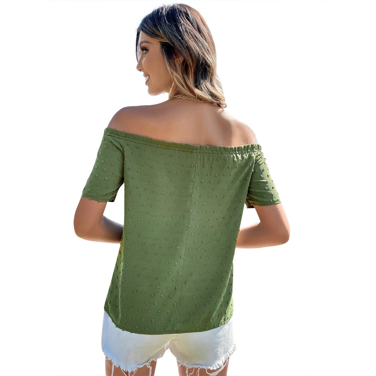 Blouse Femme Off-Shoulder avec Détails de Bouton et Décolleté à Volants Chic und Stil