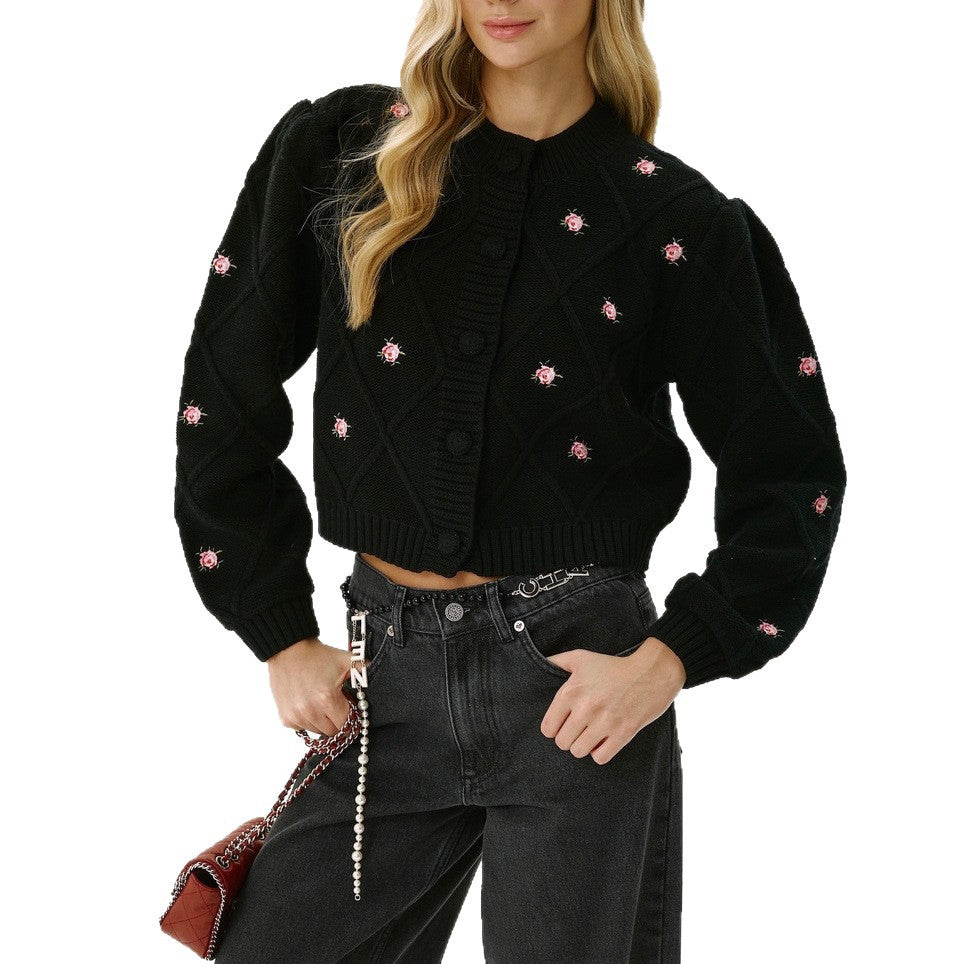 Dames gilet court romantique en maille avec motif floral Chic und Stil