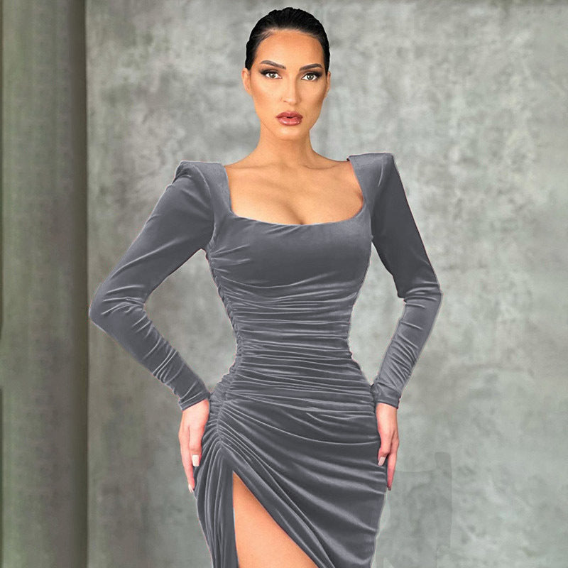 Robe stretch raffinée pour femmes avec fente asymétrique et longues manches Chic und Stil