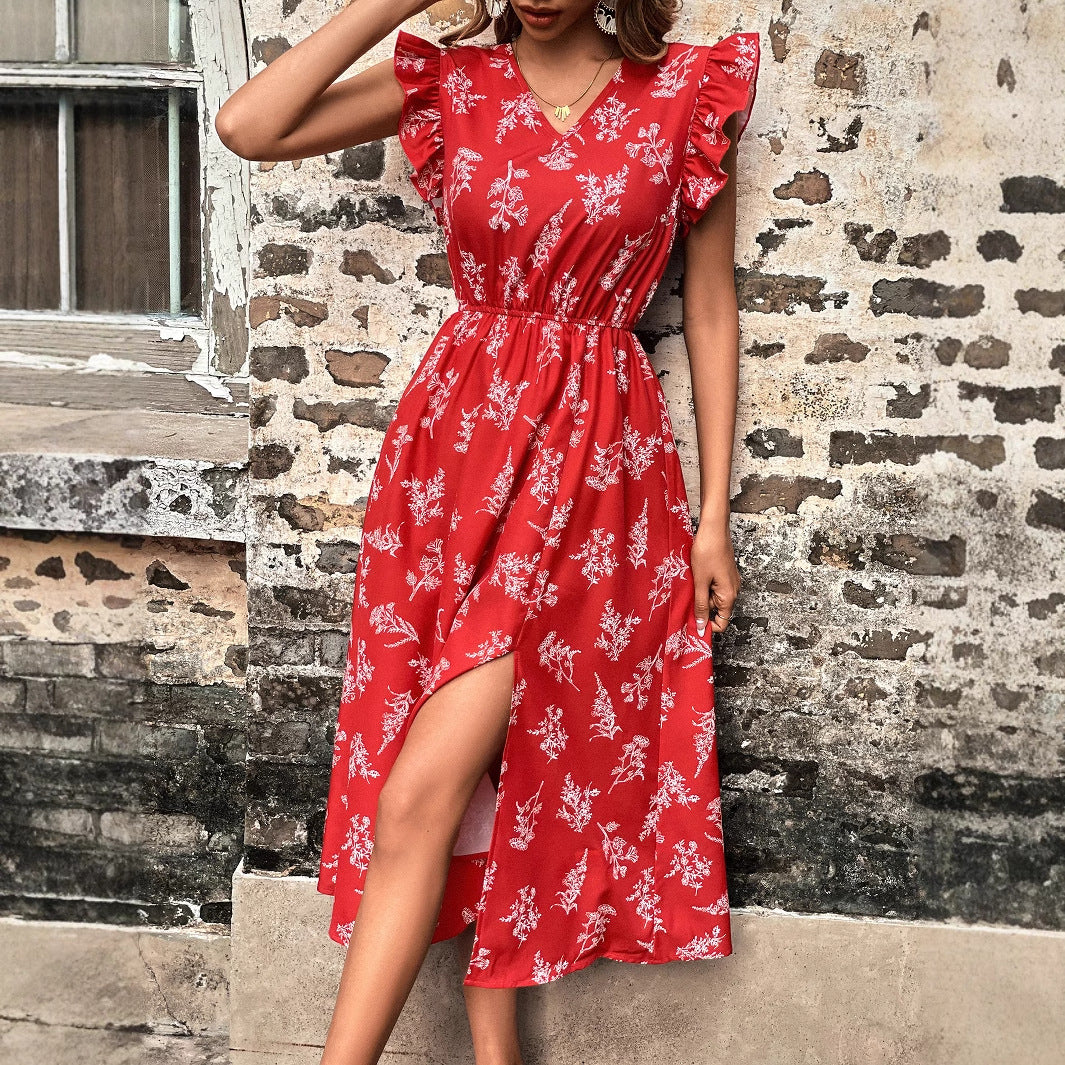 Robe maxi femme avec des détails froncés et des motifs floraux Chic und Stil