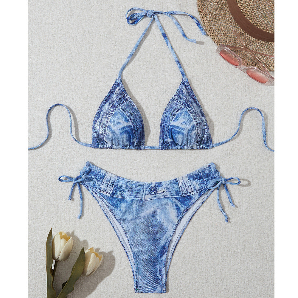 Bikini triangle femme avec un design de volants décoratifs et des liens ajustables Chic und Stil