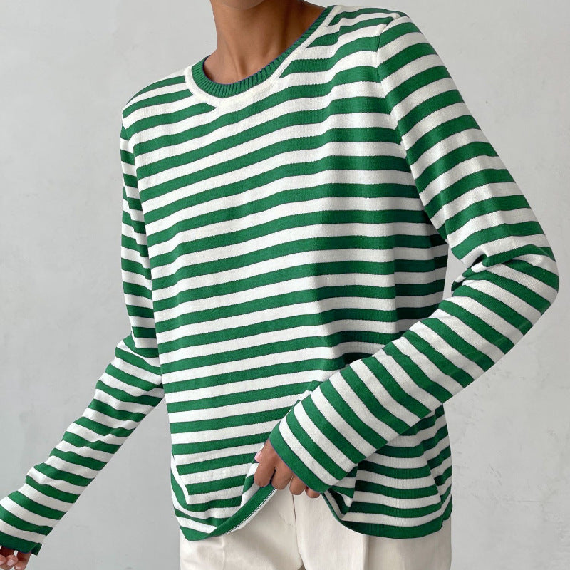 Femme pull à manches longues rayé avec col rond et coupe large Chic und Stil