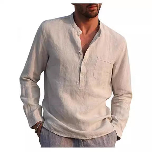 Chemise en lin pour hommes avec coupe mi-longue et poche poitrine pratique Chic und Stil