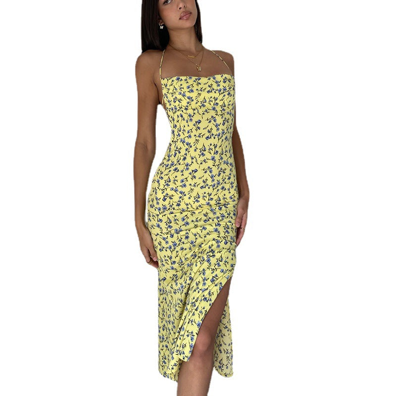Women's midi dress with floral pattern and slit Chic und Stil